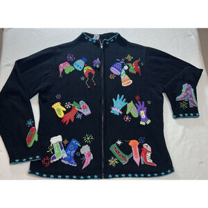 Tiara International Ugly CHRISTMAS SWEATER SEQUINED cowboy boots hats Size L VTG